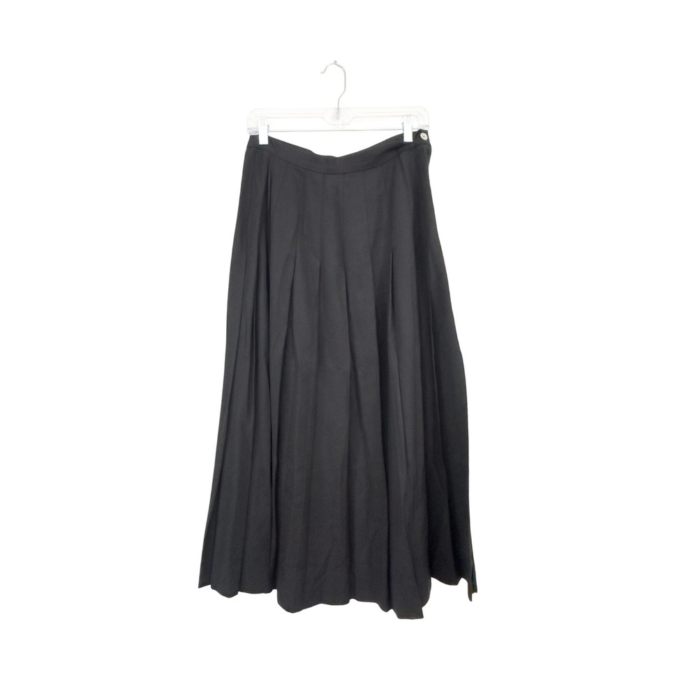 Vintage 90's Carolyne Simpson Pleated Midi Skirt Black Rayon‎ Linen Size 10 6 8